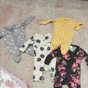 Floral and Solid Kids One Piece Set